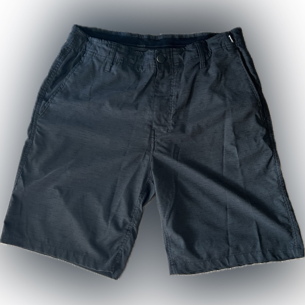 Hurley Mens H20 Shorts size 33 Black Flat Front Pockets Stretch Dri